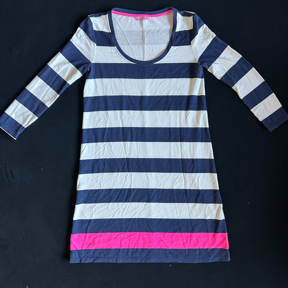 Lilly Pulitzer Navy and White Striped Dress with Hot Pink Hem